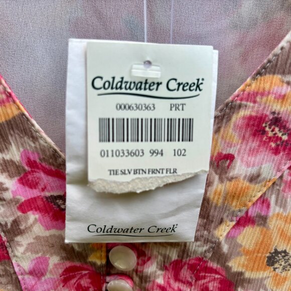 Coldwater Creek Floral Chiffon Blouse Sheer Lined V-Neck Tie Sleeve Spring Sz M - Picture 12 of 16